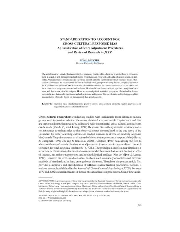 (PDF) Standardization in psychological research | Ronald Fischer ...