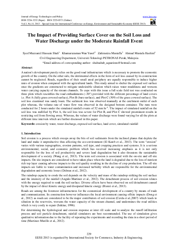 (PDF) The Impact of Providing Surface Cover on the Soil Loss and Water