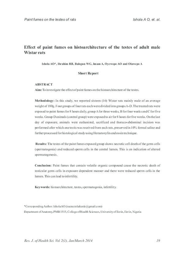 (PDF) Effect of paint fumes on histoarchitecture of the testes of adult male Wistar rats Aminu