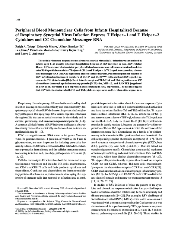 (PDF) Peripheral Blood Mononuclear Cells from Infants Hospitalized ...