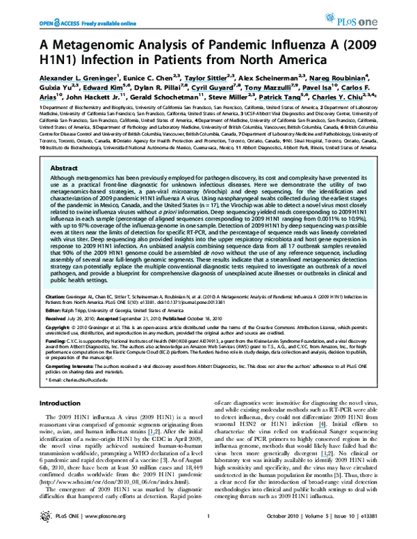 (PDF) A Metagenomic Analysis of Pandemic Influenza A (2009 H1N1 ...