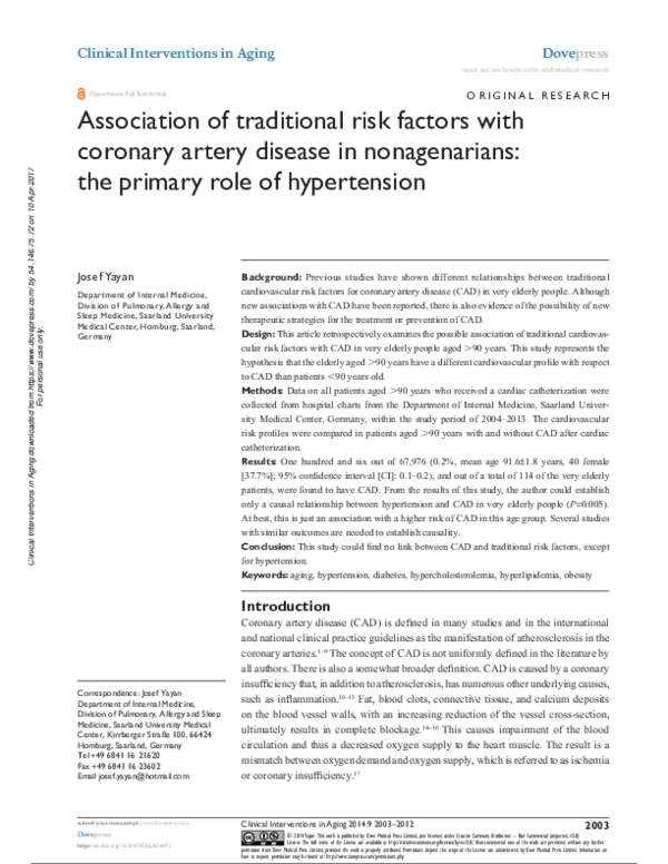 (PDF) Association of traditional risk factors with coronary artery ...