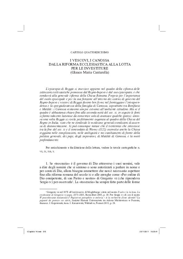 I VESCOVI, I CANOSSA DALLA RIFORMA ECCLESIASTICA ALLA LOTTA PER LE INVESTITURE (Glauco Maria Cantarella