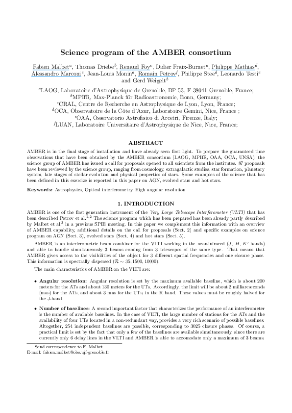 (PDF) Science program of the AMBER consortium