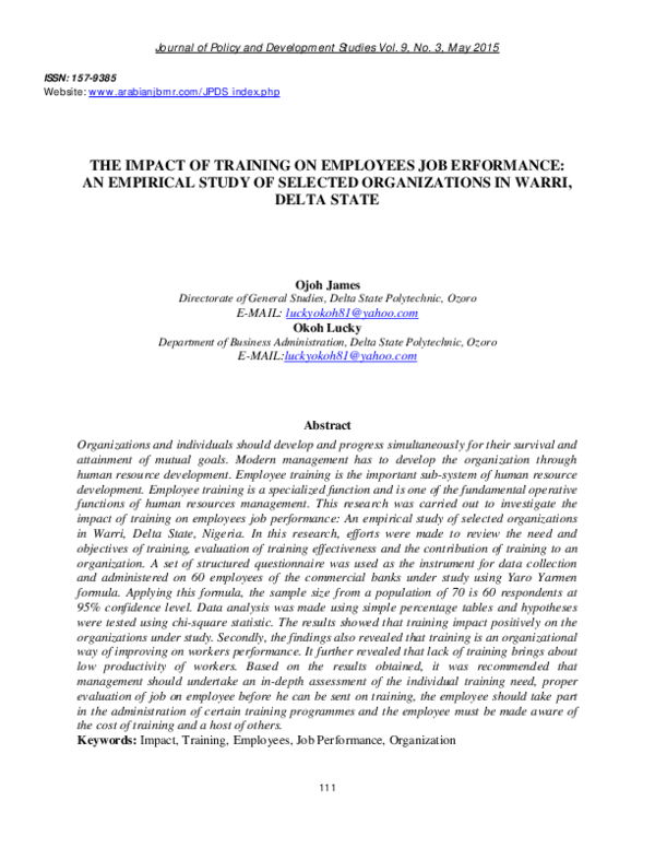 (PDF) THE IMPACT OF TRAINING ON EMPLOYEES JOB ERFORMANCE: AN EMPIRICAL ...