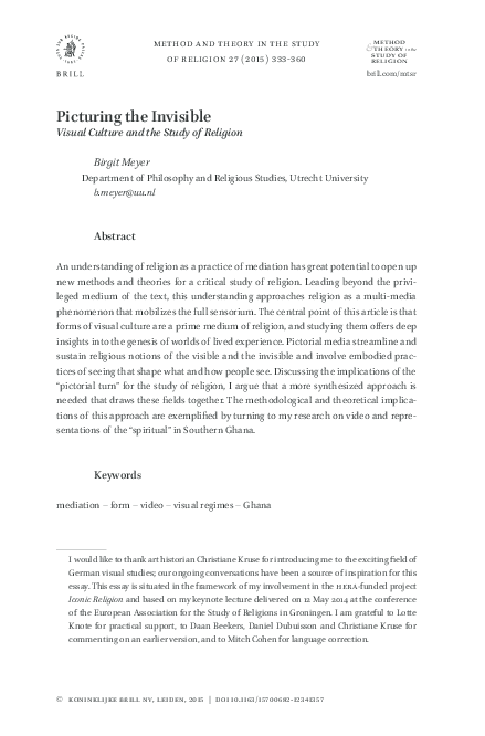 (PDF) Picturing the Invisible Visual Culture and the Study of Religion