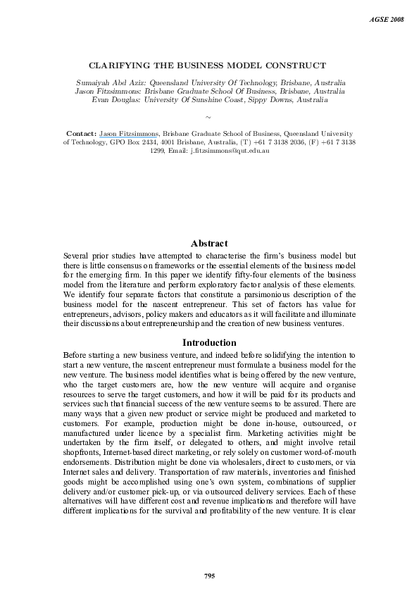 (PDF) Clarifying the Business Model Construct