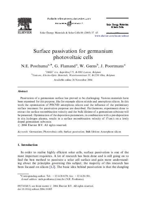 (PDF) Surface passivation for germanium photovoltaic cells