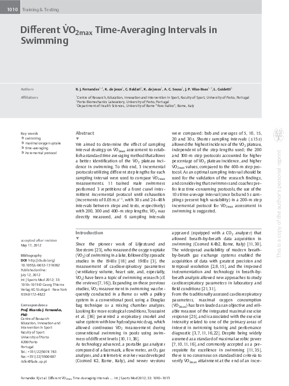 (PDF) Different VO2max timeaveraging intervals in swimming Ricardo Fernandes Academia.edu