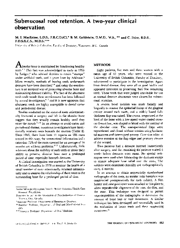 (PDF) Submucosal root retention. A two-year clinical observation