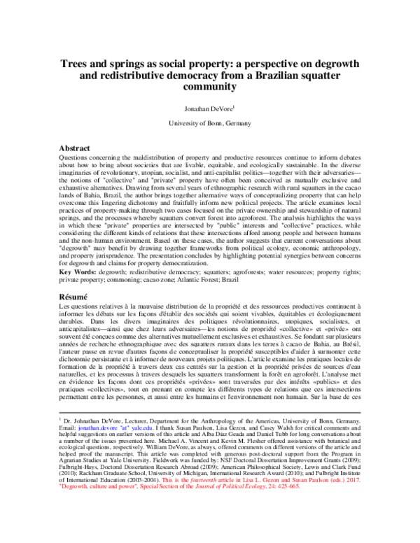 (PDF) Jonathan DeVore. 2017. Trees and springs as social property: a ...