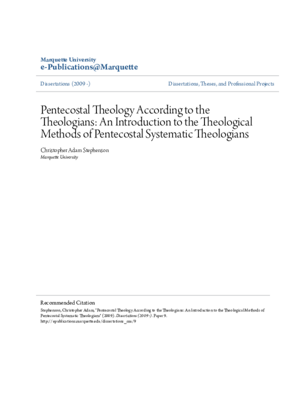 (PDF) Pentecostal Theology According to the Theologians An Introduction