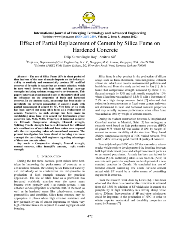 (PDF) Effect of Partial Replacement of Cement by Silica Fume on ...