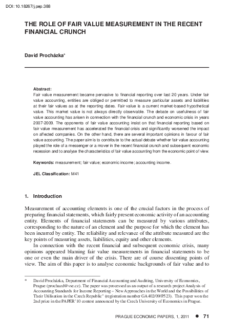 (PDF) THE ROLE OF FAIR VALUE MEASUREMENT IN THE RECENT FINANCIAL CRUNCH