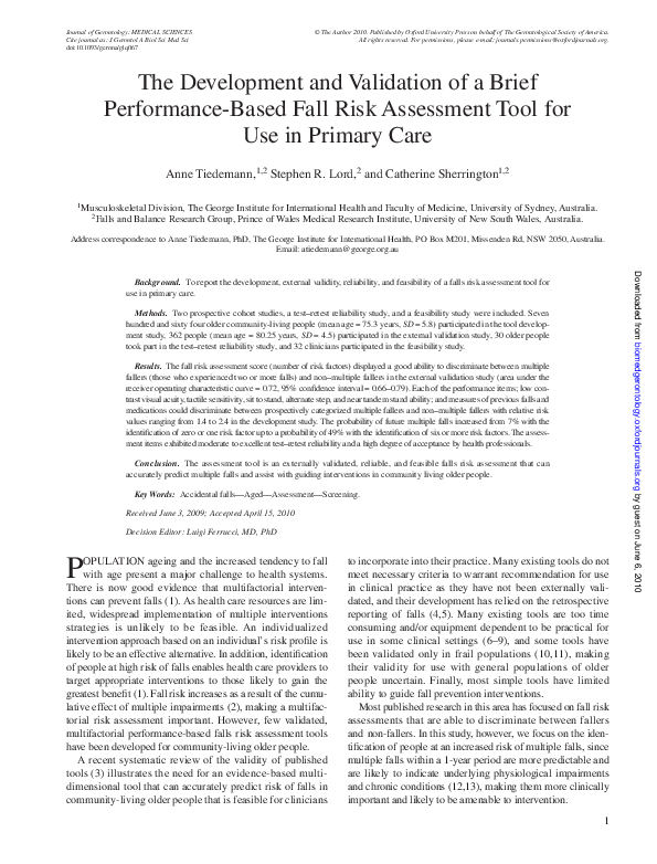 (PDF) The Development and Validation of a Brief Performance-Based Fall ...