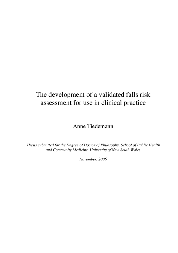 (PDF) The development of a validated falls risk assessment for use in ...