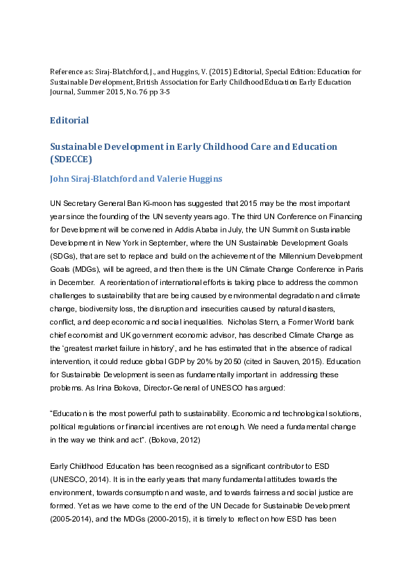 (PDF) Editorial Sustainable Development in Early Childhood Care and ...