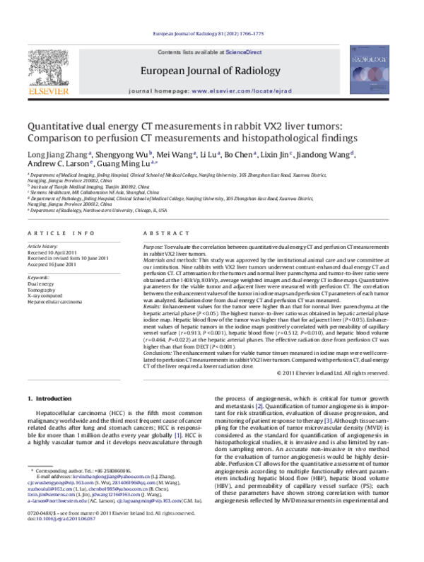 (PDF) Quantitative dual energy CT measurements in rabbit VX2 liver ...