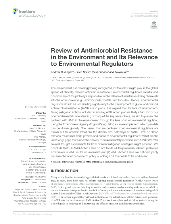 (PDF) Review of Antimicrobial Resistance in the Environment and Its ...