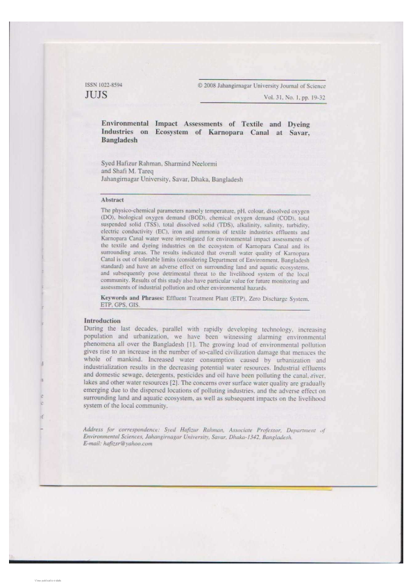(PDF) Environmental Impact Assessments of Textile and Dyeing Industries ...