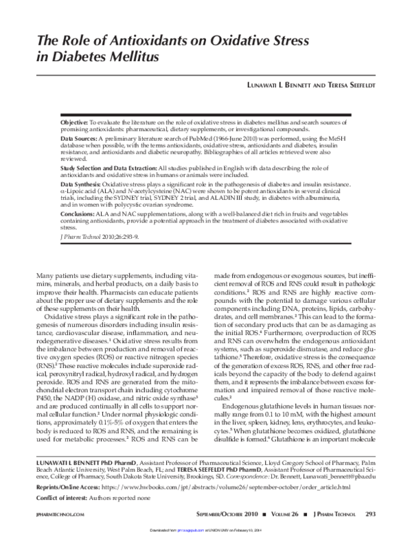 PDF) The Role of Antioxidants on Oxidative Stress in Diabetes Mellitus