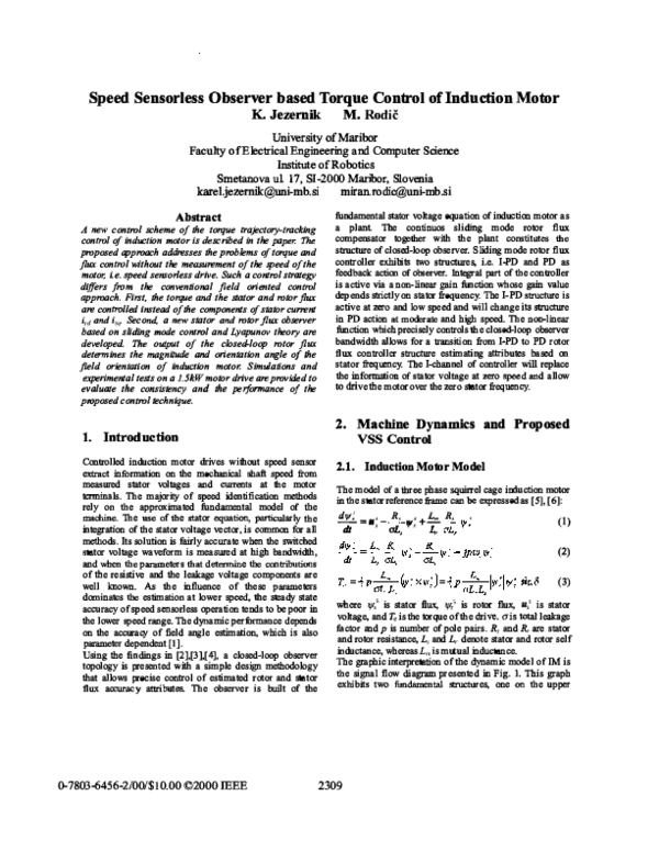 (PDF) Speed sensorless observer based torque control of induction motor