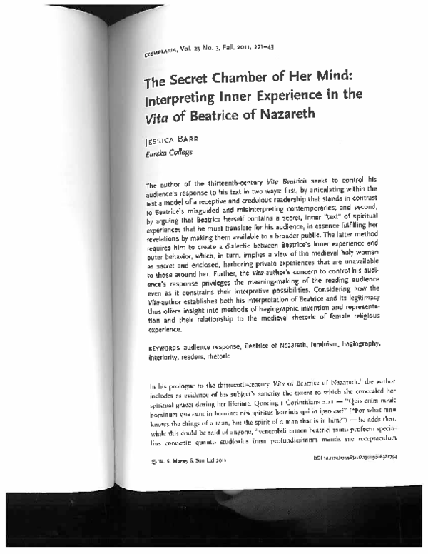 (PDF) The Secret Chamber of Her Mind Interpreting Inner Experience