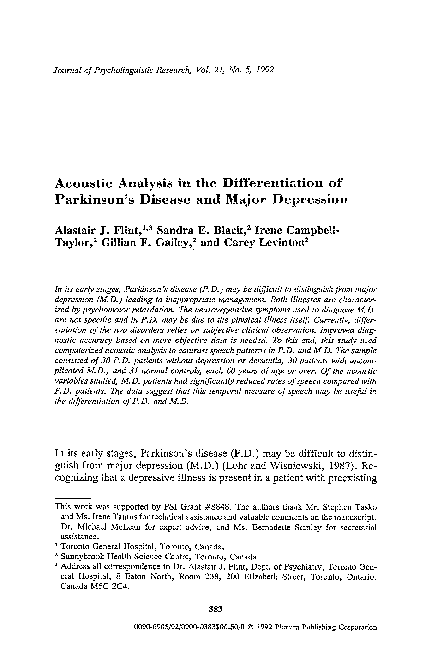 (PDF) Acoustic analysis in the differentiation of Parkinson's disease ...