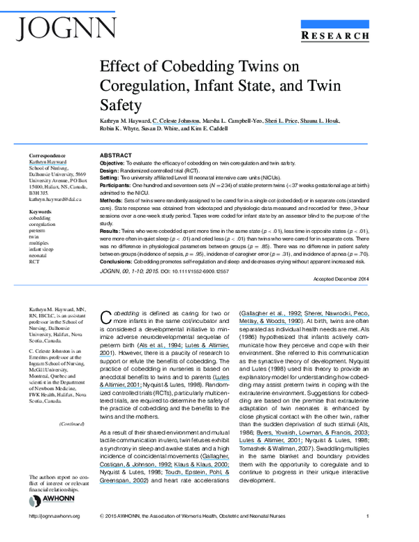 (PDF) Effect of cobedding twins on coregulation, infant state, and twin