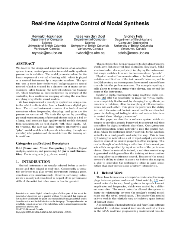 (PDF) Real-time adaptive control of modal synthesis