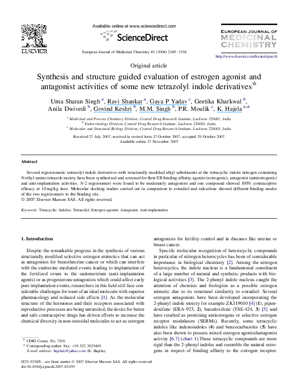 (PDF) Synthesis and structure guided evaluation of estrogen agonist and ...