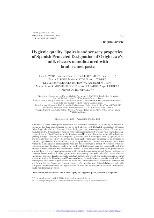 (PDF) Hygienic quality, lipolysis and sensory properties of Spanish ...