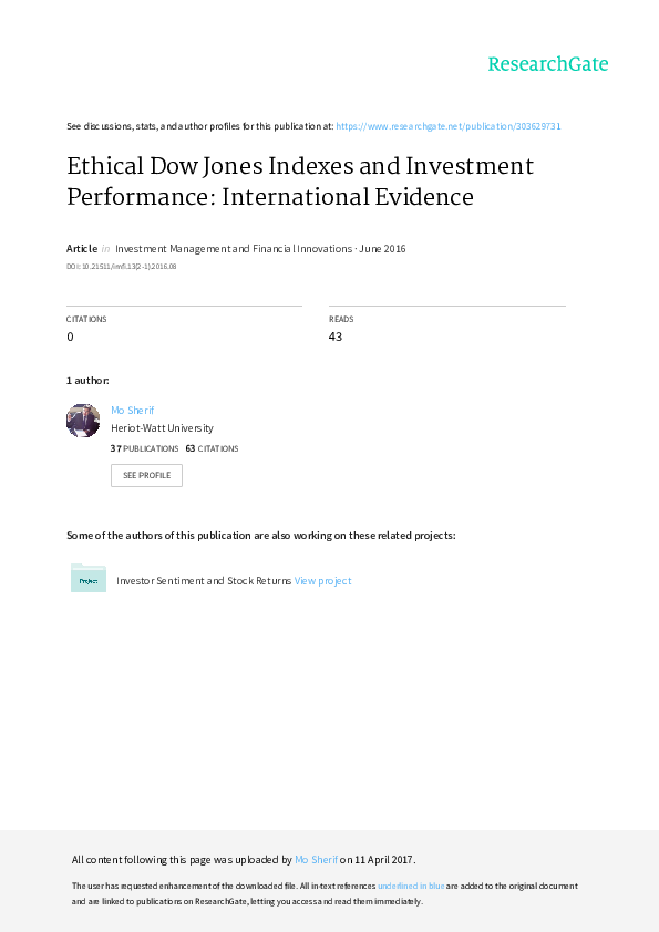 (PDF) Ethical Dow Jones Indexes and Investment Performance