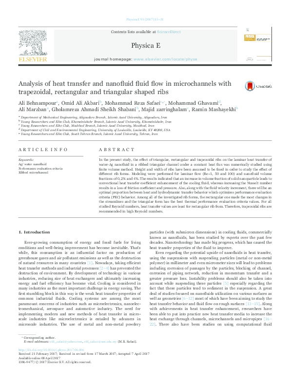 (PDF) Analysis of heat transfer and nanofluid fluid flow in ...