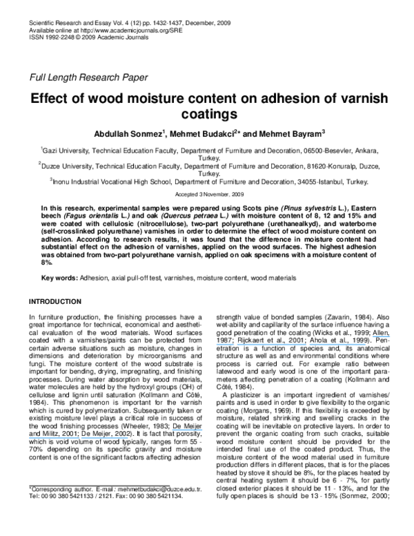 (PDF) Effect of wood moisture content on adhesion of varnish coatings