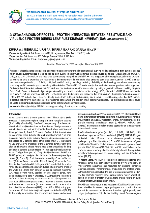 (PDF) World Research Journal of Peptide and Protein