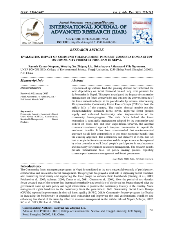 (PDF) EVALUATING IMPACT OF COMMUNITY MANAGEMENT IN FOREST CONSERVATION ...