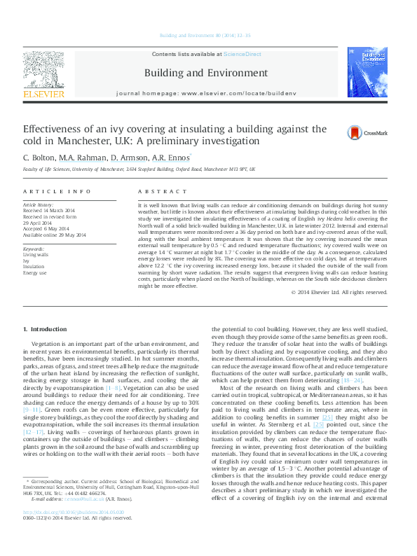 (PDF) Effectiveness of an ivy covering at insulating a building against ...