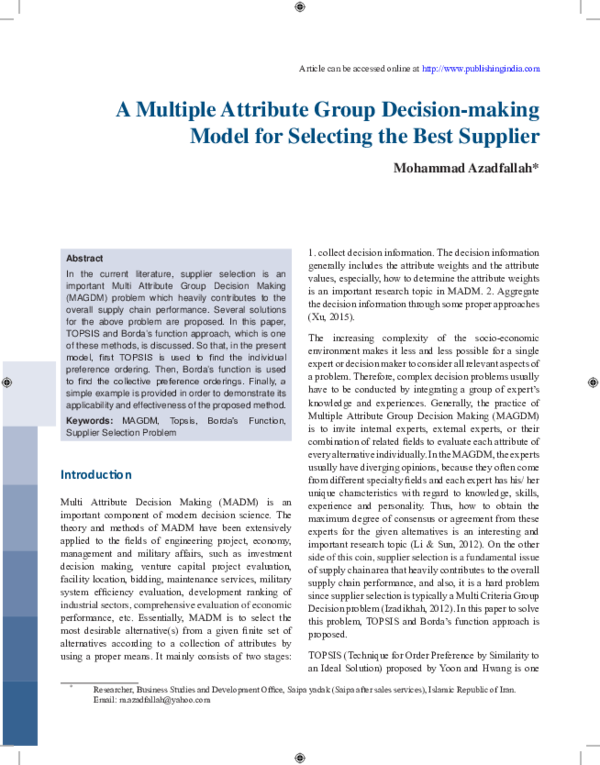 (PDF) A Multiple Attribute Group Decision-making Model for Selecting ...