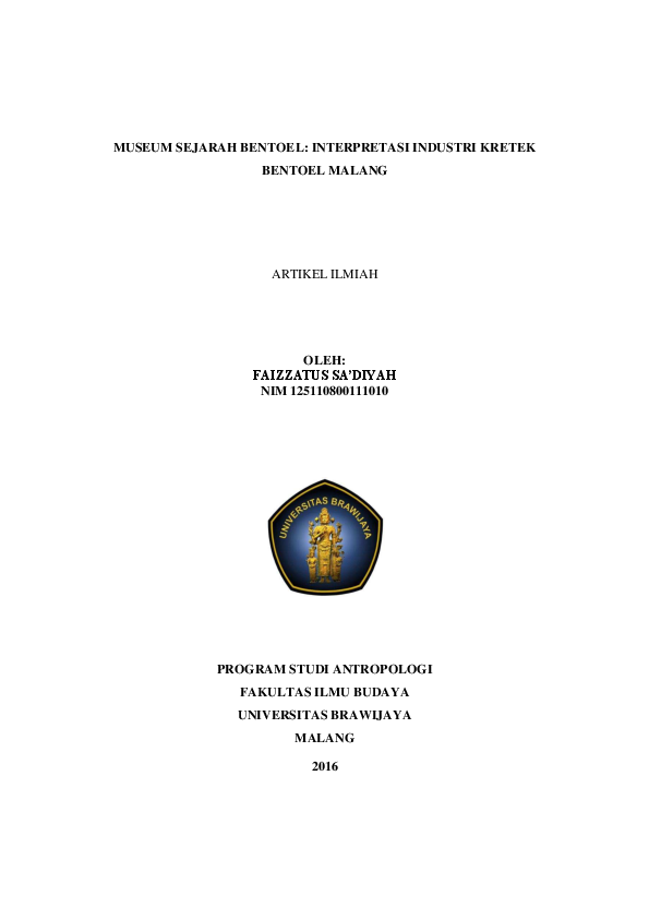 (PDF) MUSEUM SEJARAH BENTOEL: INTERPRETASI INDUSTRI KRETEK BENTOEL