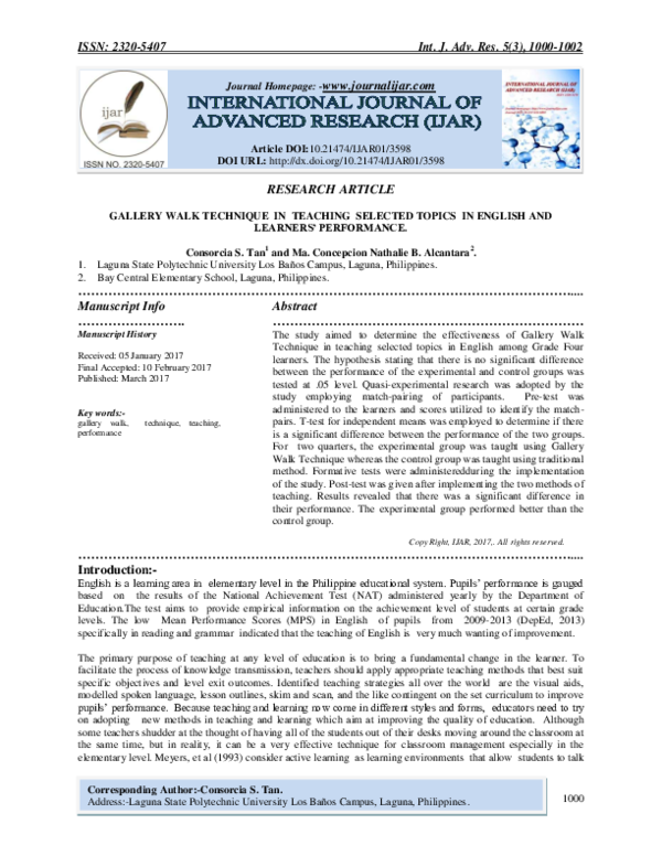 (PDF) GALLERY WALK TECHNIQUE IN TEACHING SELECTED TOPICS IN ENGLISH AND ...