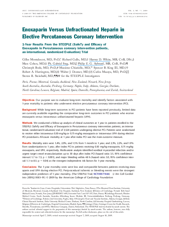 (PDF) Enoxaparin Versus Unfractionated Heparin in Elective Percutaneous ...