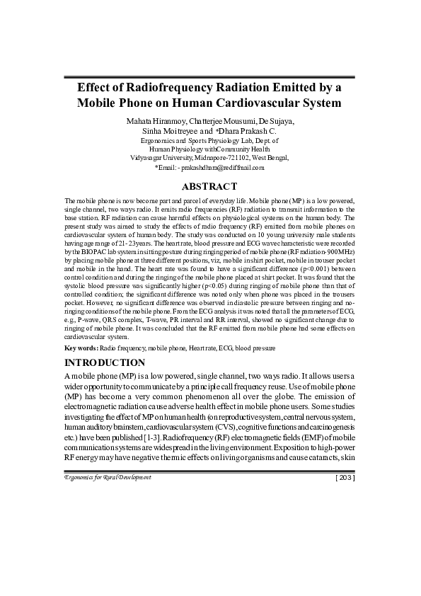 (PDF) Effect of Radiofrequency Radiation Emitted by a Mobile Phone on