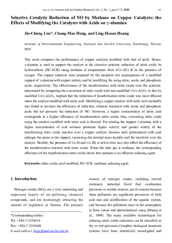 (PDF) Selective Catalytic Reduction of NO by Methane on Copper ...