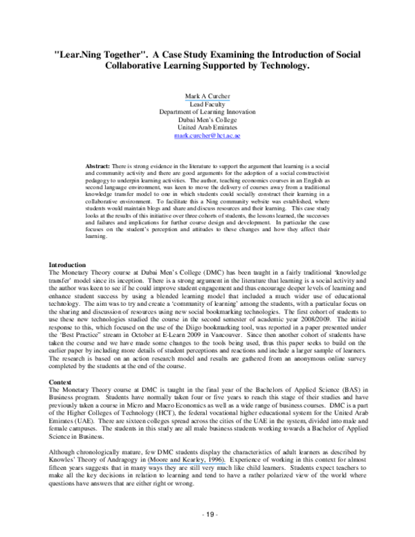 (PDF) Lear. Ning Together". A case study examining the introduction of ...