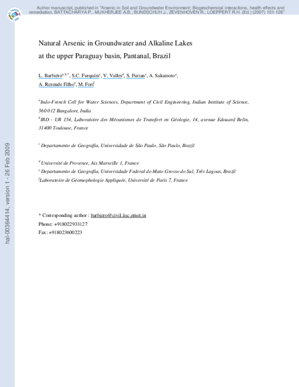 (PDF) Natural arsenic in groundwater and alkaline lakes at the upper ...