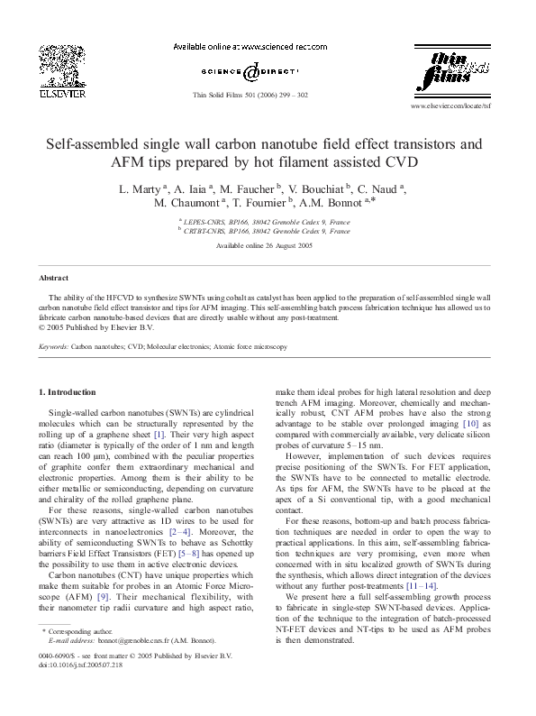 (PDF) Self-assembled single wall carbon nanotube field effect ...
