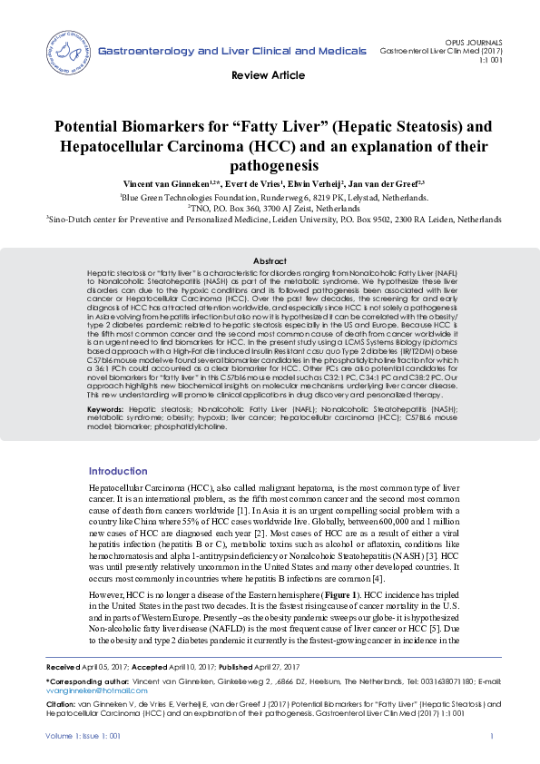 (PDF) Potential Biomarkers for " Fatty Liver " (Hepatic Steatosis) and ...