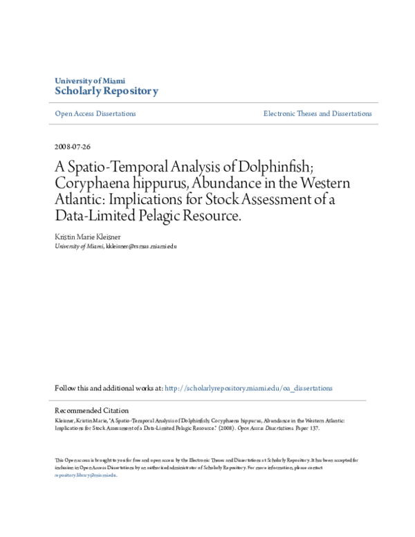 フィッシャーマン PDF) A Spatio-Temporal Analysis of Dolphinfish; Coryphaena