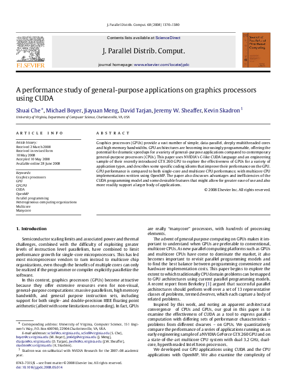 (PDF) A performance study of general-purpose applications on graphics ...